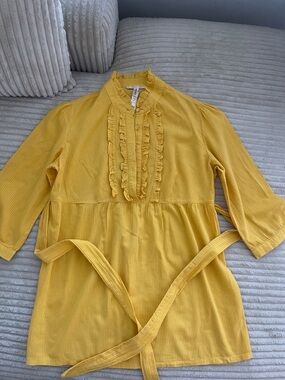 Andrew & Co Mustard Ruffle-Front Tunic Blouse
